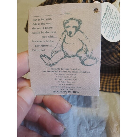Boyds Bears 14" J.B. Bean Series 1995 "Emma" Bear Brown  Fur Plush Bear - Picture 11 of 14